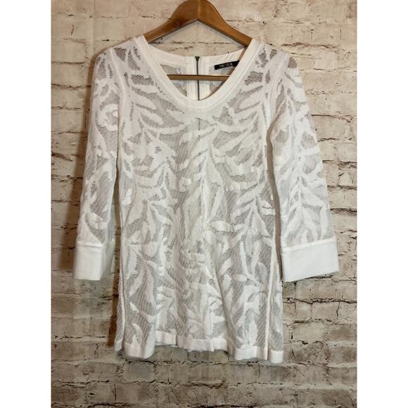 Nic + Zoe Top Womens Small White Mesh Semi Sheer Beachy Tropical Coquette Zip - Picture 1 of 14